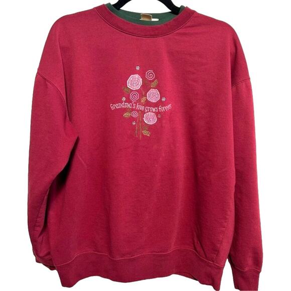 Vintage Grandmas Love Grows Forever Embroidered Sweatshirt L Red Granny 80s - Picture 2 of 10